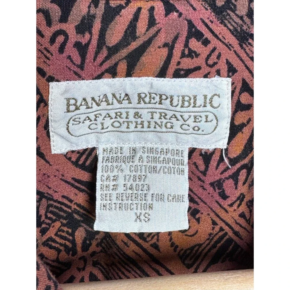 Vintage Banana‎ Republic Safari and Travel Shirt Mens XS Brown Black Resortwear